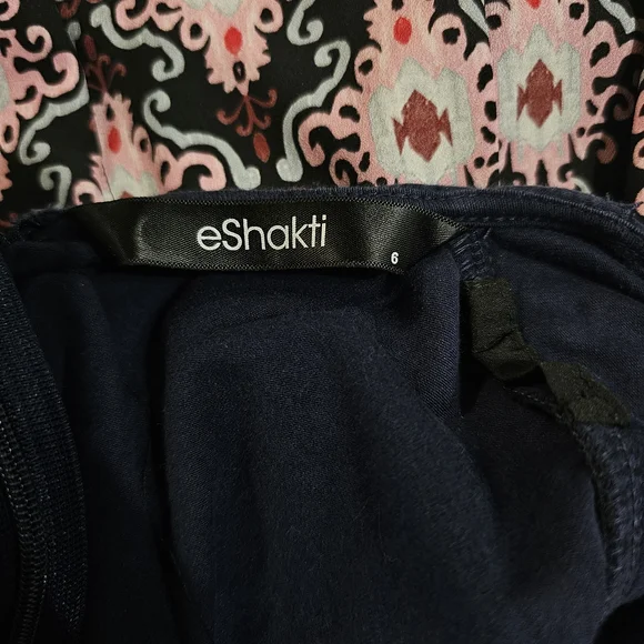 eShakti Blue and Pink A-Line Dress Knee-Length Casual - Picture 5 of 5